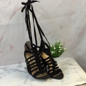 New Sam Edelman Black Suede Strap up Sandals with zip up heel size 7